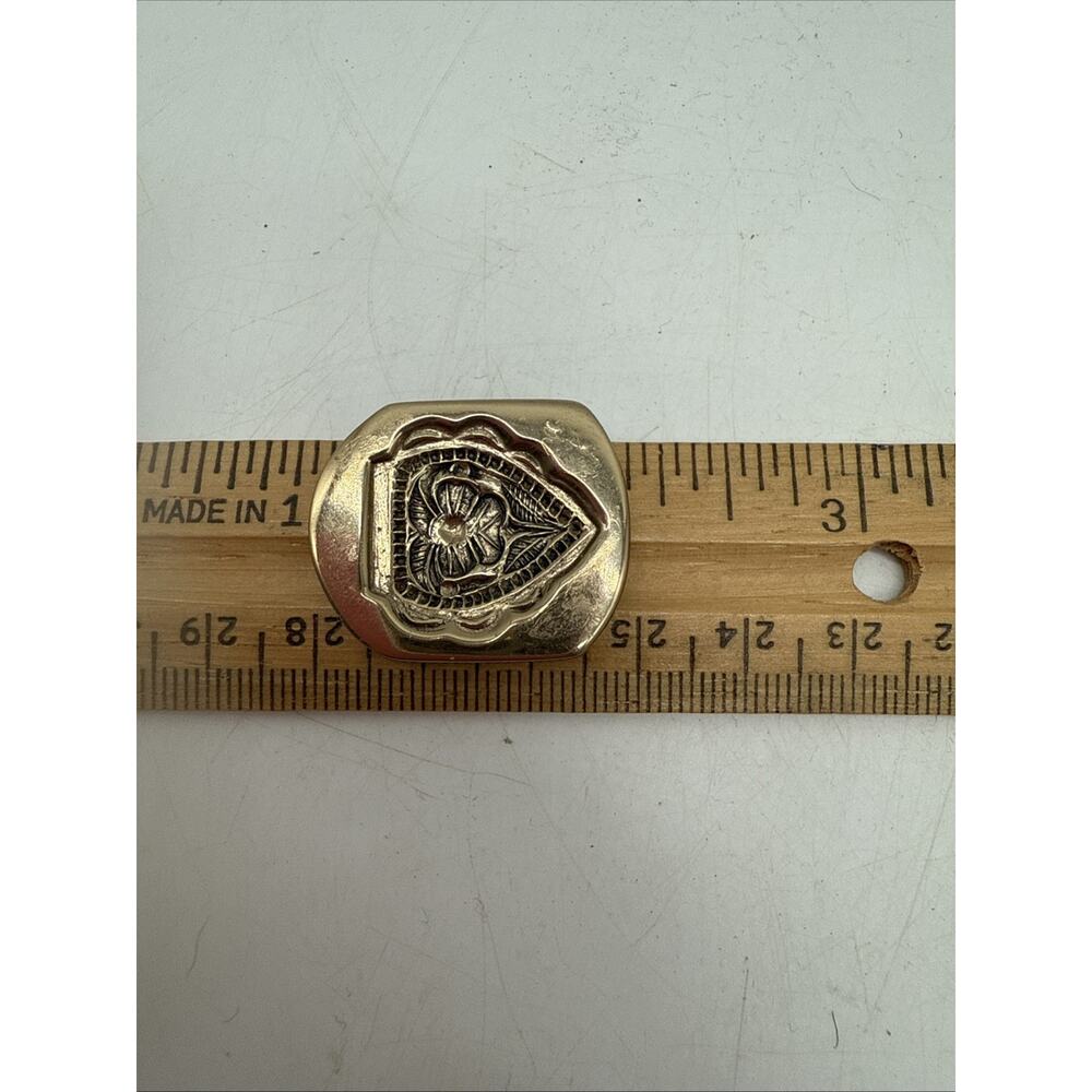Vtg Brass Dapping Jewelry Mold Casting Floral Heart 1 1/16” Stamp Seal - Picture 4 of 4